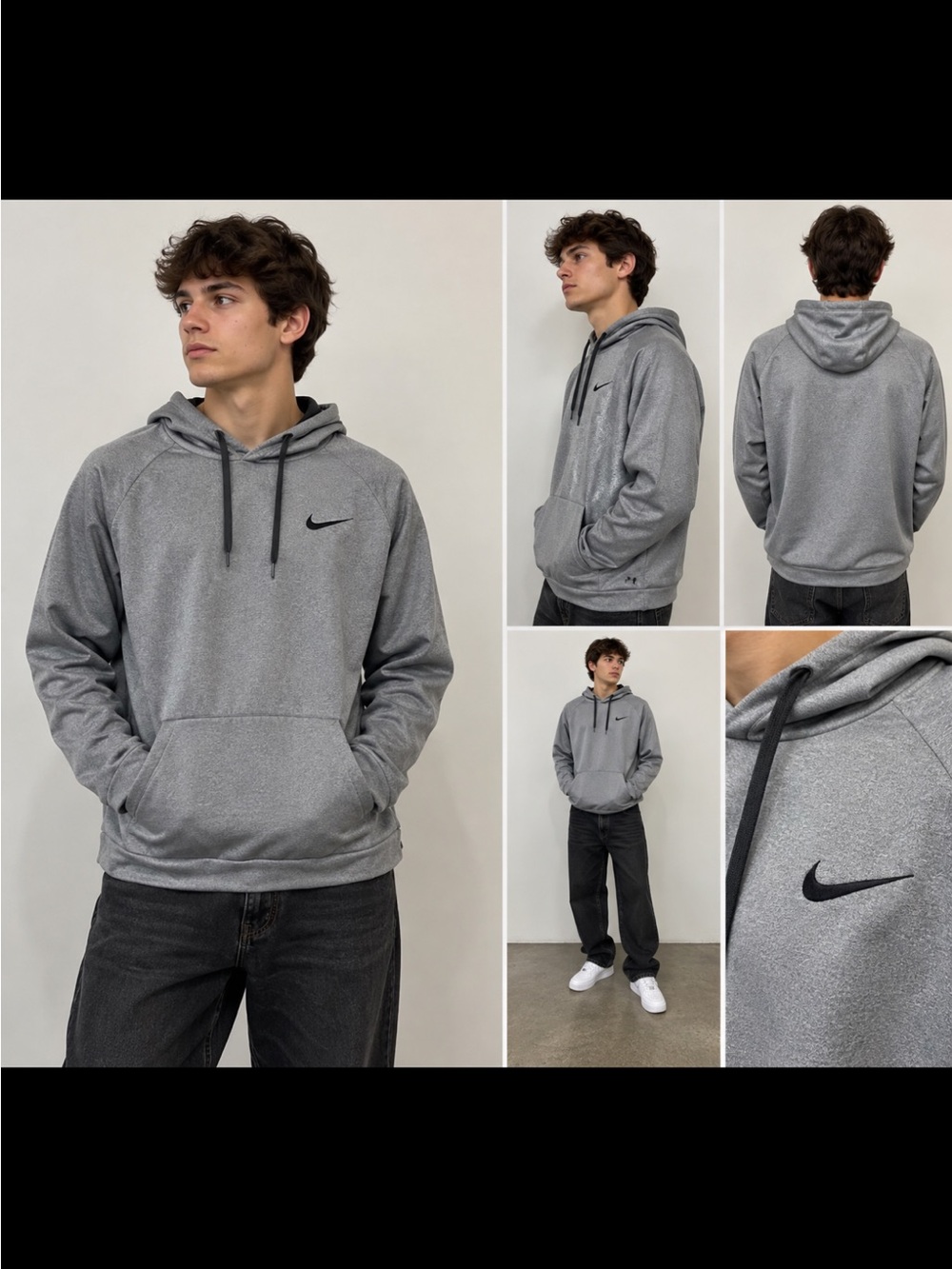 Nike Gray Heather Pullover Hoodie with Black Swoosh